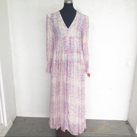 Rococo Sand Etre Metallic Maxi Dress Pink Resort Long Sleeve Womens Size Small - Picture 4 of 10